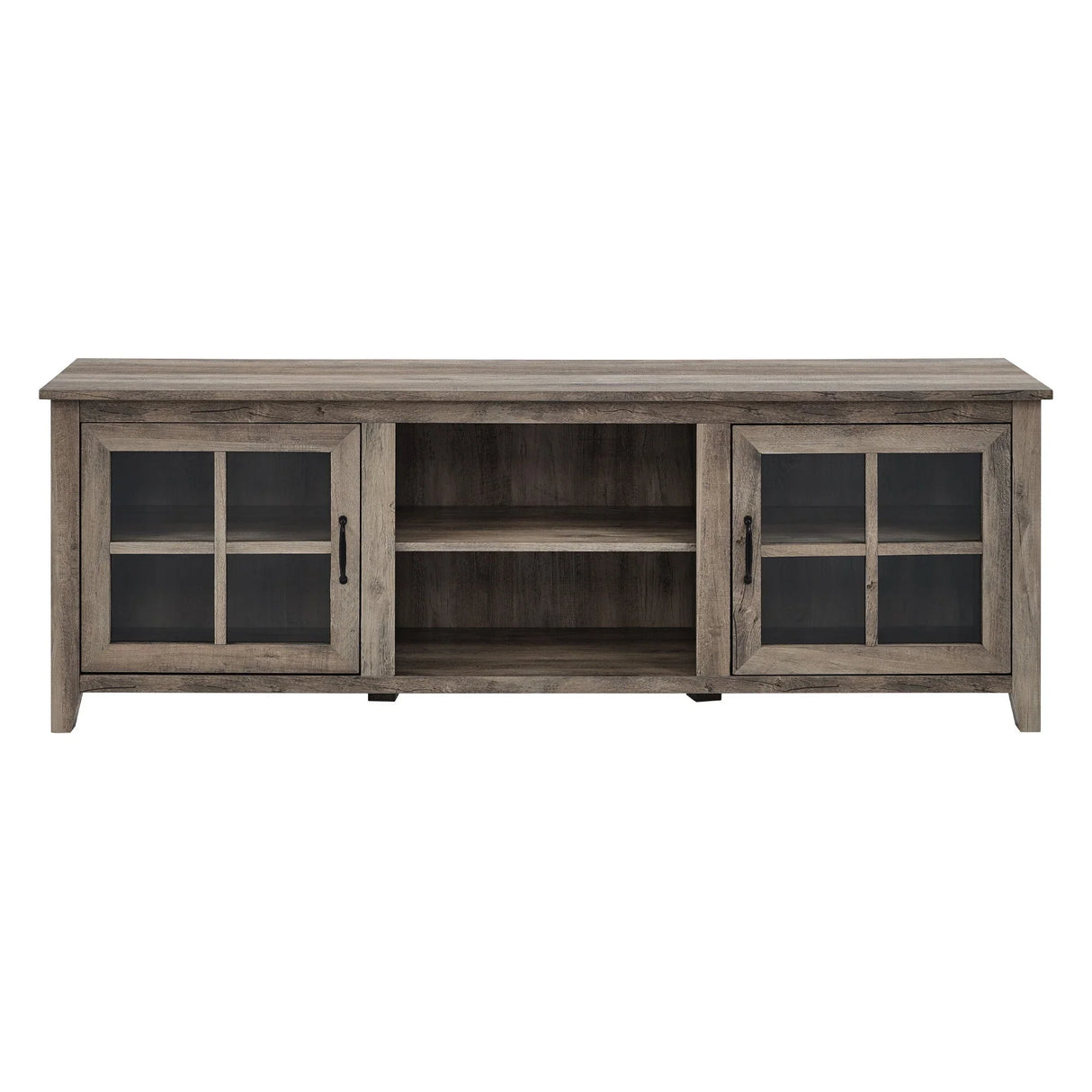 Modern Farmhouse 2 Door Glass Windowpane 70" TV Stand For 80" TVs - Furniture Home Direct
