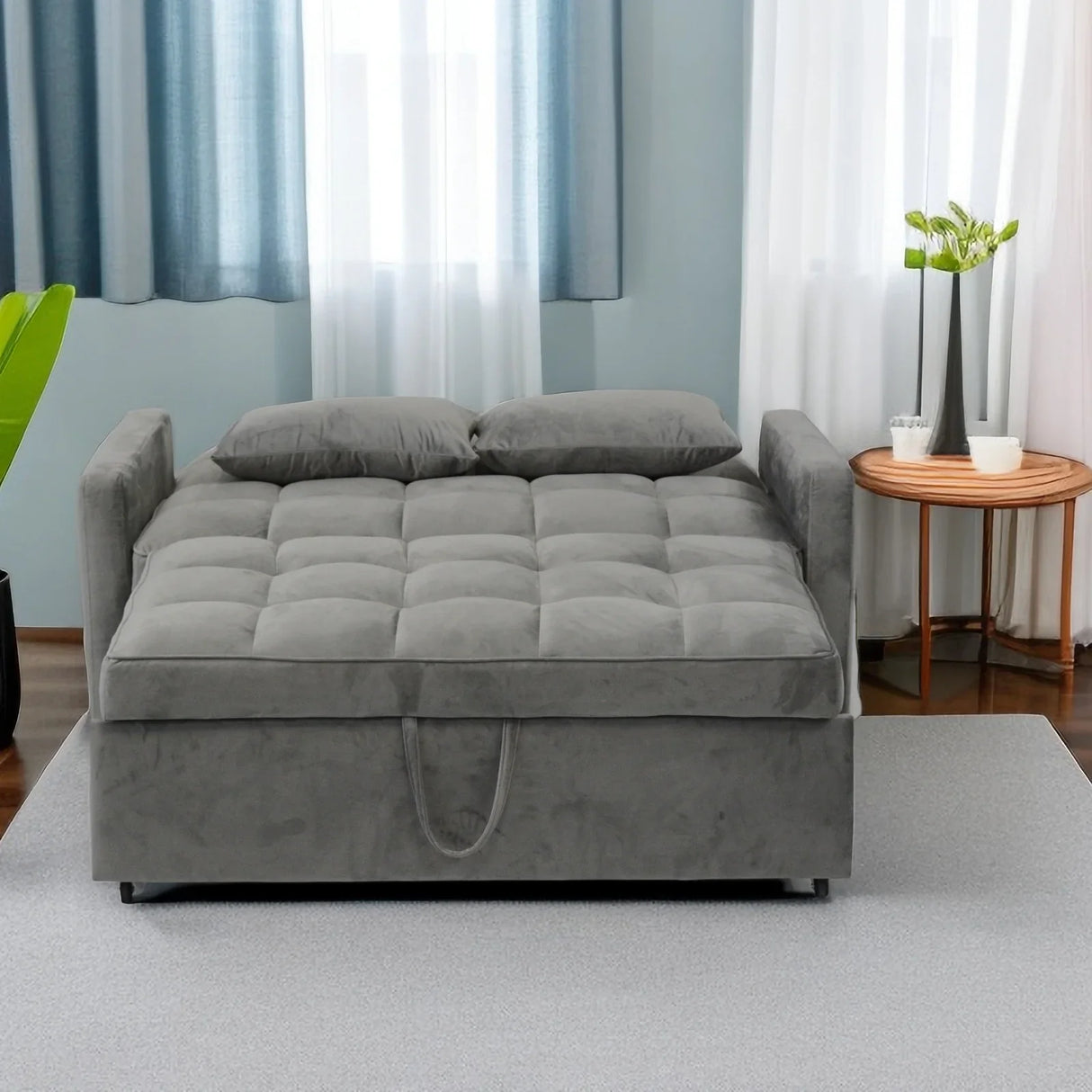 Sleeper Loveseat with Reclining Backrest - Grey - Furniture Home Direct