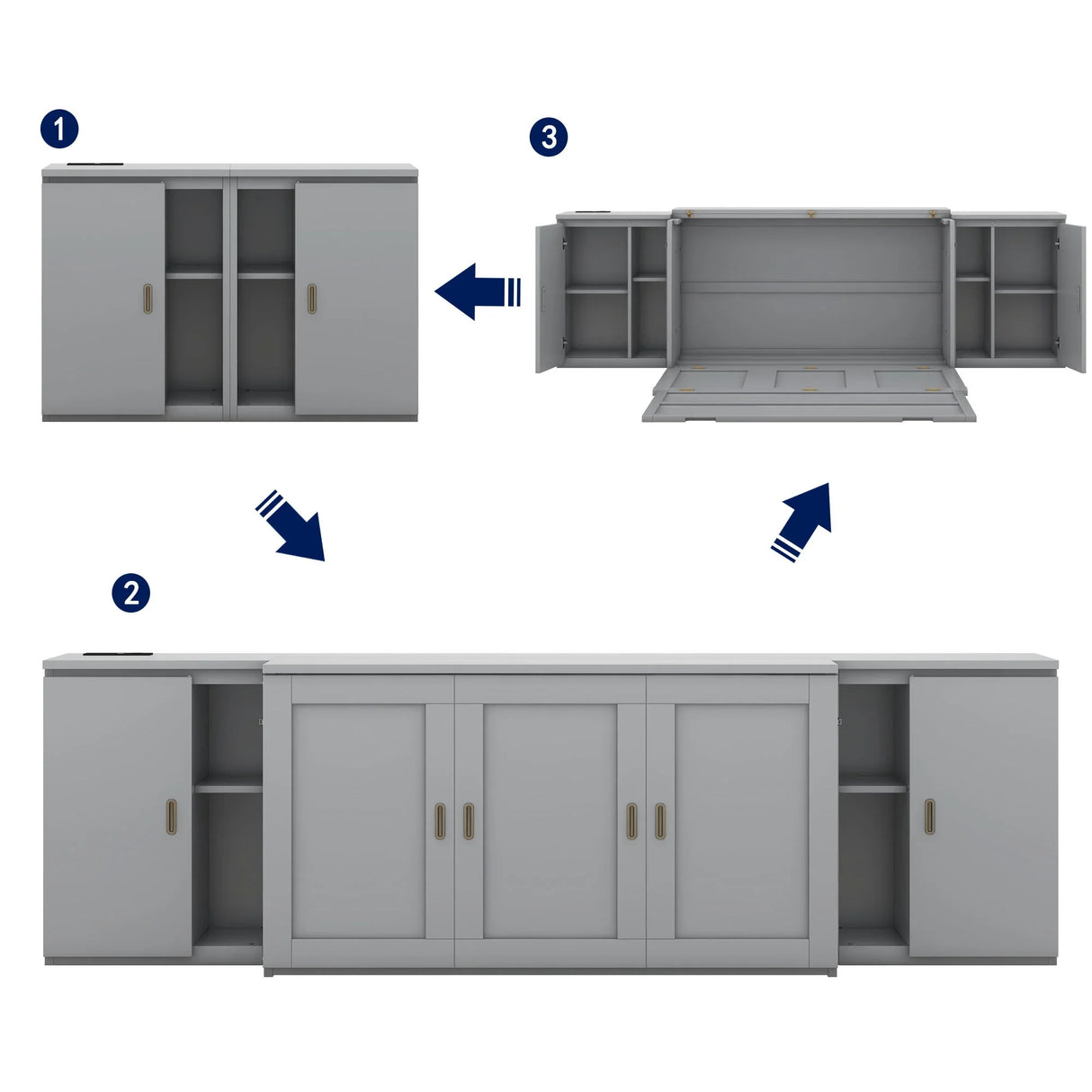 Murphy Bed With Shelves, Cabinets And USB Ports - Furniture Home Direct
