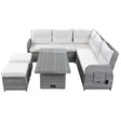 Outdoor Furniture Set Patio Rattan Furniture Set With Adjustable Table, Recliners With Extendable Side Tables And 2 Ottomans - Furniture Home Direct
