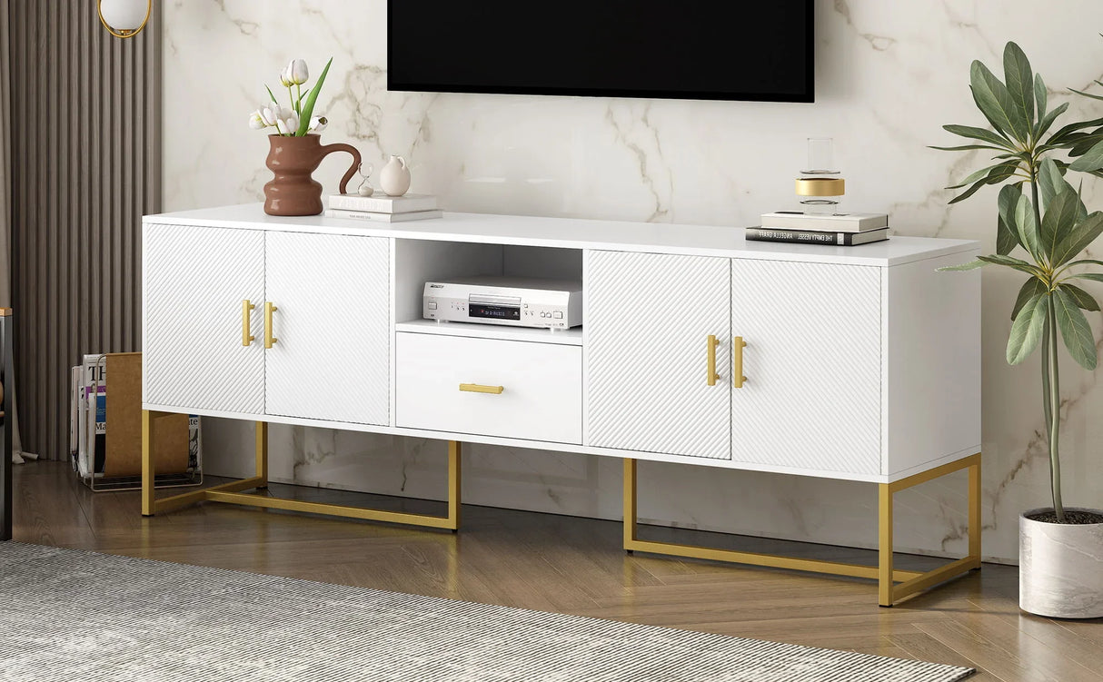 TV Cabinet With 1 Drawer, 2 Cabinets, Handles And Anti-Tip Device - Furniture Home Direct