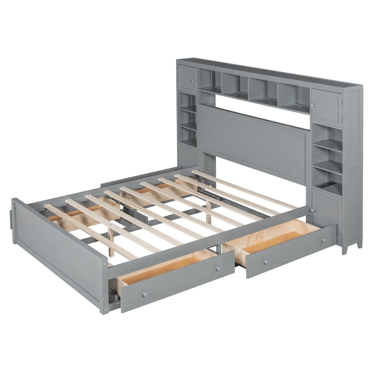 Bed With All In One Cabinet, Shelf And Sockets - Furniture Home Direct