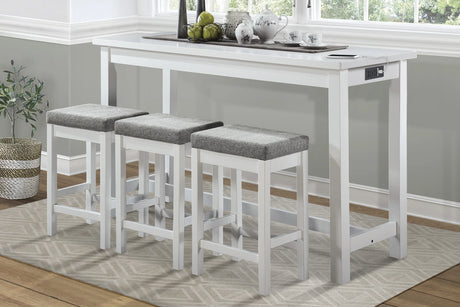 Counter Height Dining Set With USB Ports And Drawer White - Furniture Home Direct