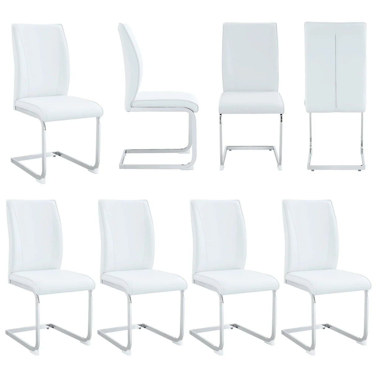 Dining Chairs Set of 8 Modern Metal Frame PU Leather White - Furniture Home Direct
