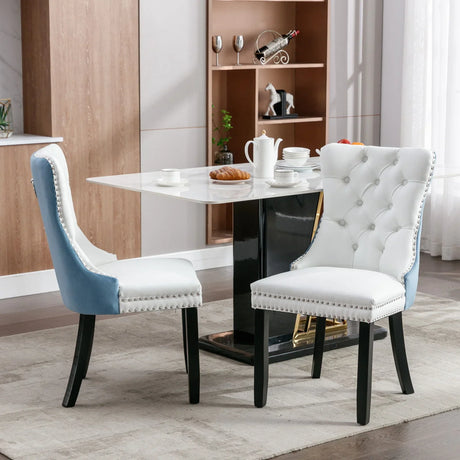 Nikki - Modern, High-End Tufted Solid Wood Contemporary PU And Velvet Upholstered Dining Chair With Wood Legs Nailhead Trim (Set of 2) - Furniture Home Direct