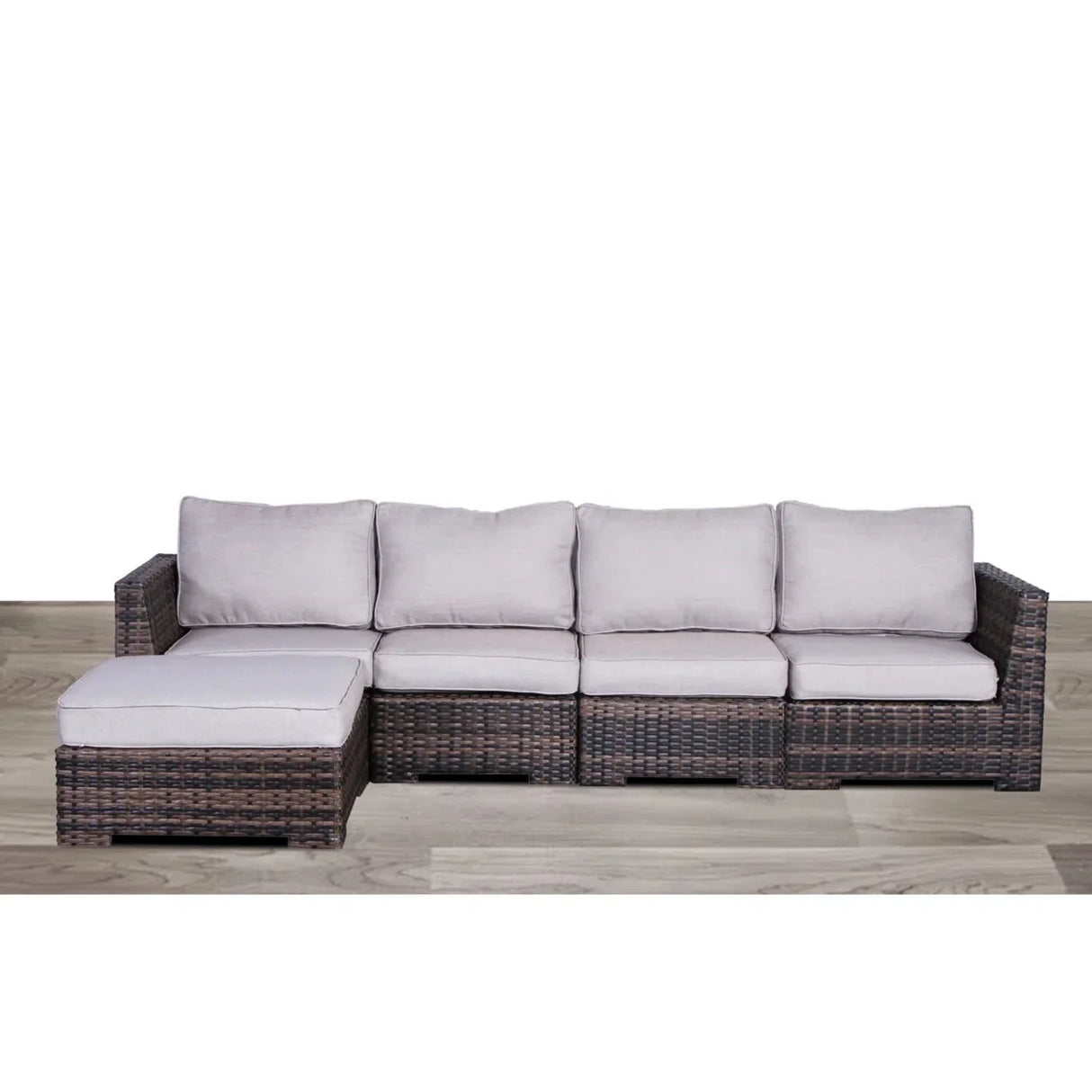 Wide Hand Patio Sectional With Cushions - Brown - Furniture Home Direct