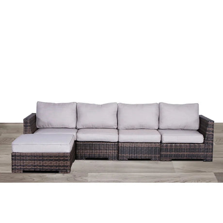 Wide Hand Patio Sectional With Cushions - Brown - Furniture Home Direct