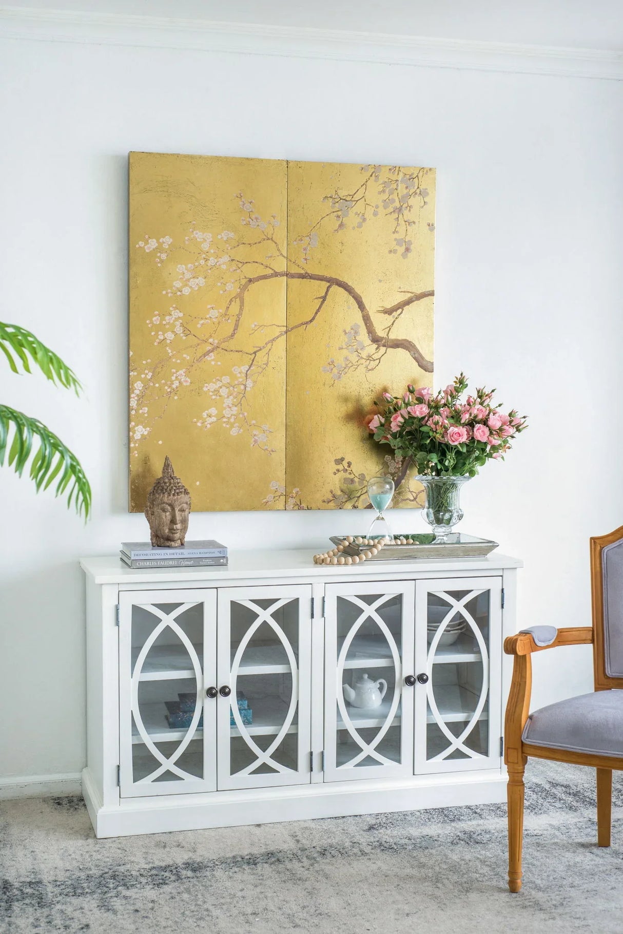 Cherry Blossom Wall Art Panels, Wall Decor For Living Room Dining Room Office Bedroom (Set of 2) - Gold - Furniture Home Direct