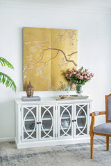 Cherry Blossom Wall Art Panels, Wall Decor For Living Room Dining Room Office Bedroom (Set of 2) - Gold - Furniture Home Direct