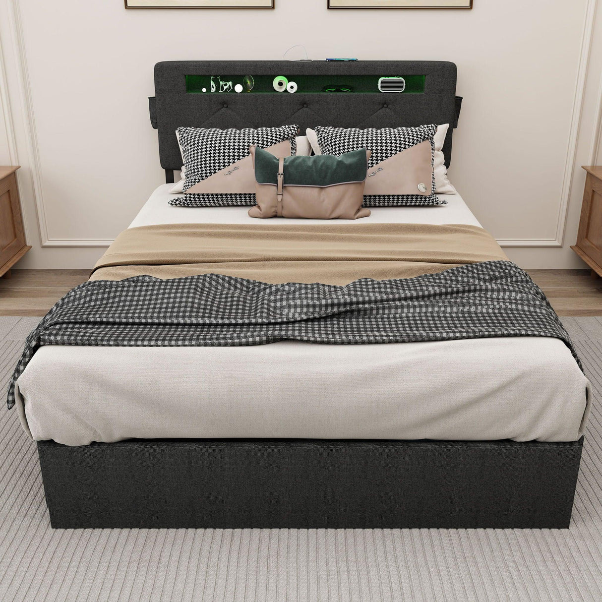 Bed With USB Charging Station, LED Lights, Headboard & Storage Drawers - Furniture Home Direct