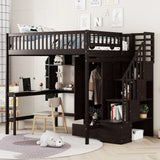 Loft Bed With Bookshelf, Drawers, Desk, And Wardrobe - Furniture Home Direct