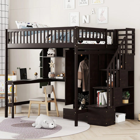 Loft Bed With Bookshelf, Drawers, Desk, And Wardrobe - Furniture Home Direct