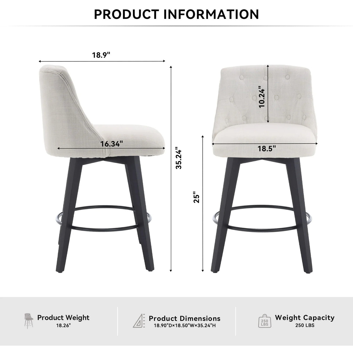 Swivel Bar Stools & Button Tufted Back (Set of 2) - Furniture Home Direct