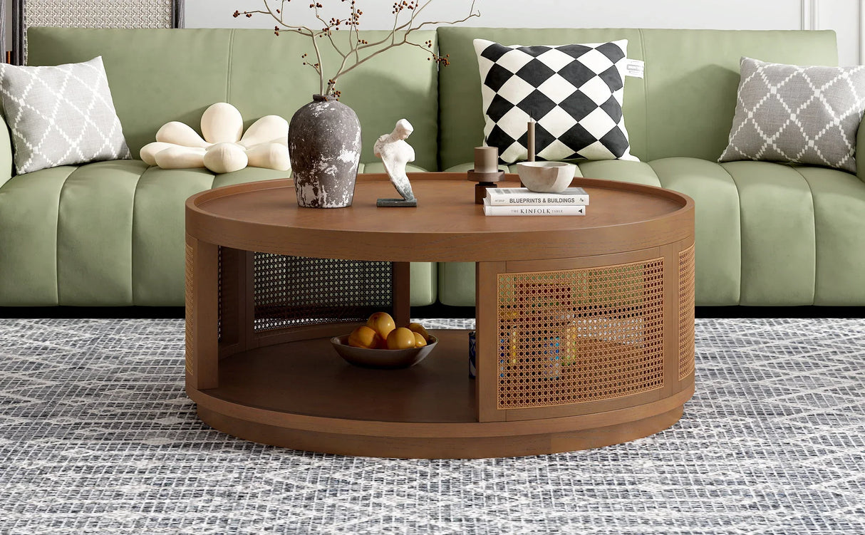 Round Cane Coffee Table With Rattan Side - Furniture Home Direct
