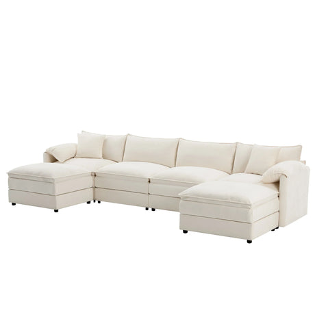 Modular Sectional With Deep And Wide Seat, Cloud Couch Set With Double Cushions Sofa With Movable Ottoman - Furniture Home Direct