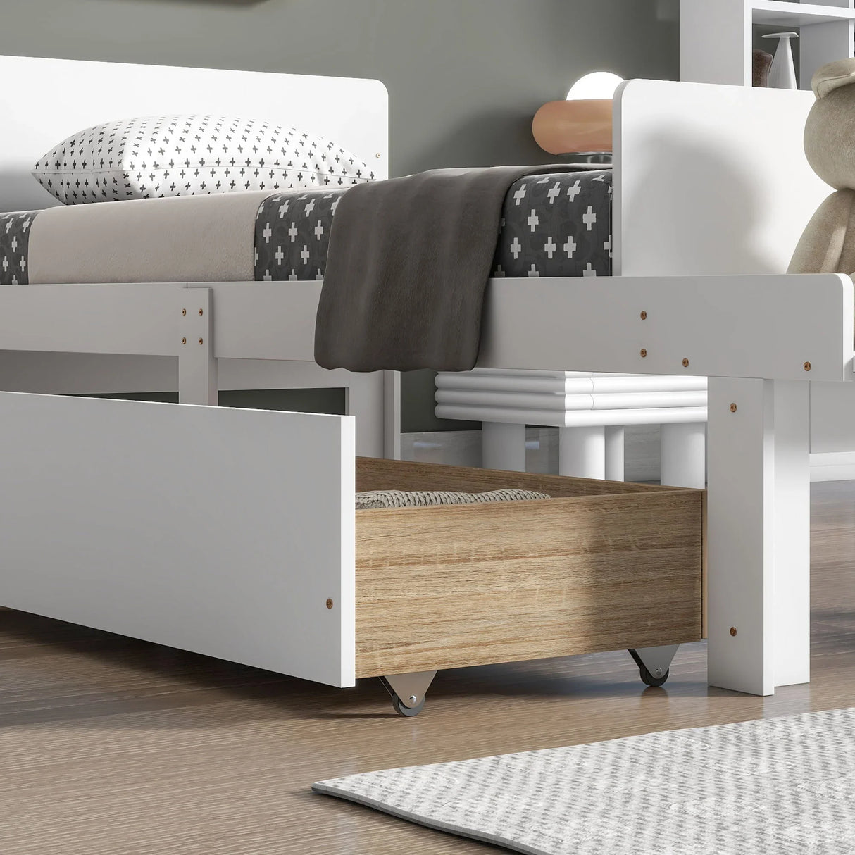 Twin Bed With Footboard Bench, 2 Drawers - White - Furniture Home Direct