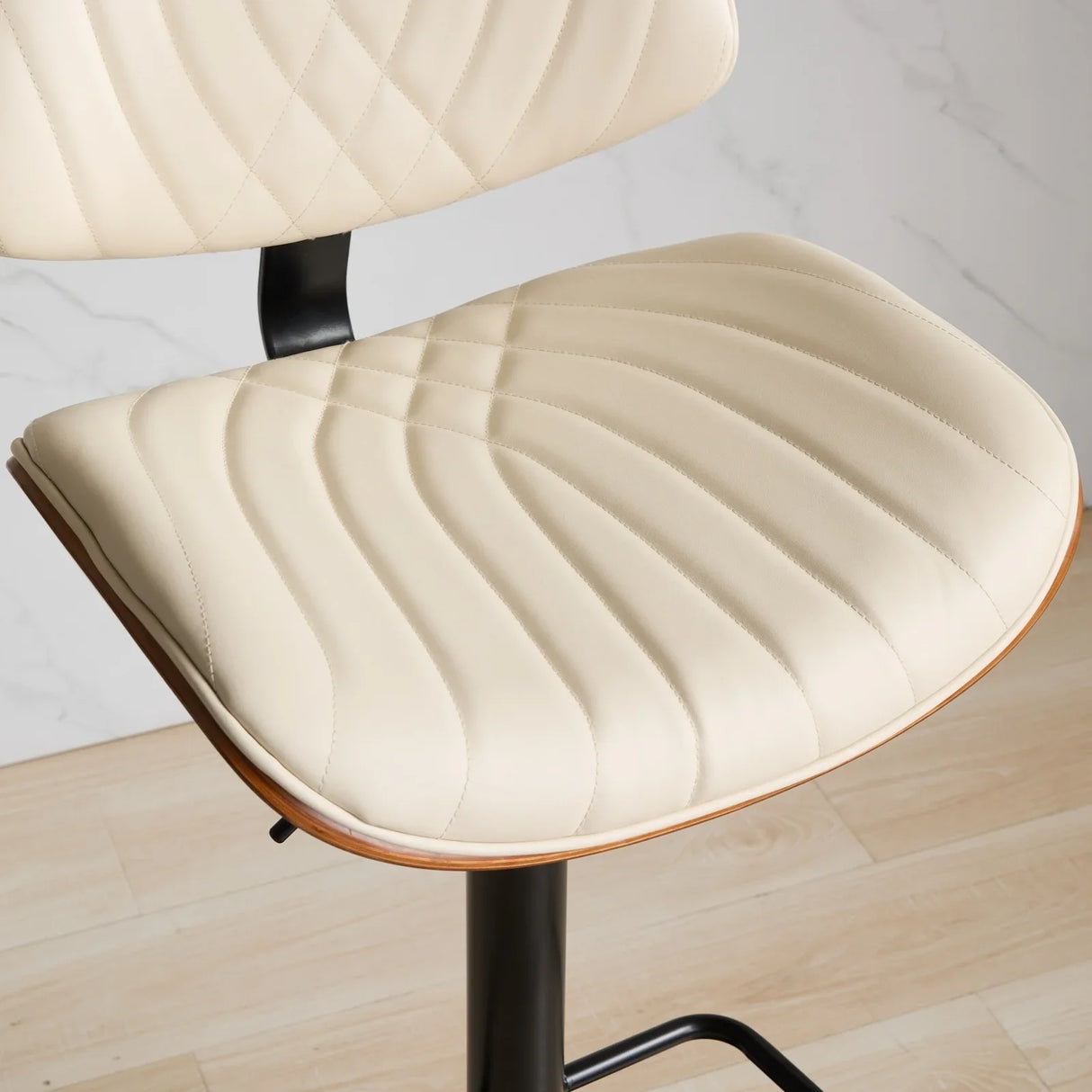 Counter Height Stool Adjustable PU Leather Swivel Beige - Furniture Home Direct