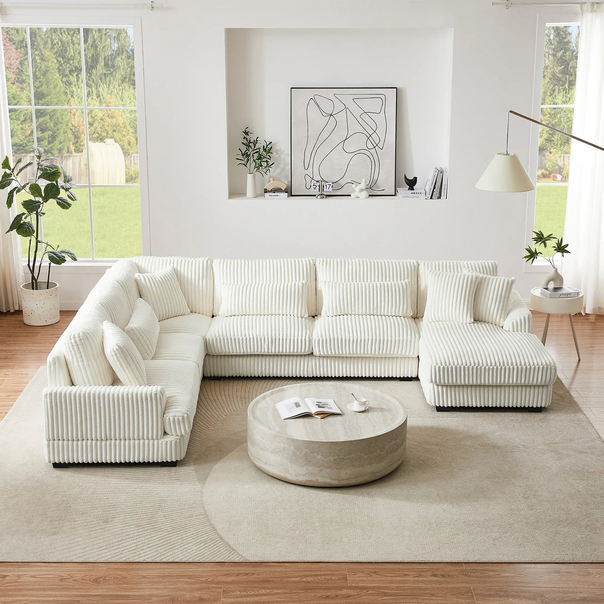 Sectional Sofa U Shaped Oversized With Chaise Beige - Furniture Home Direct