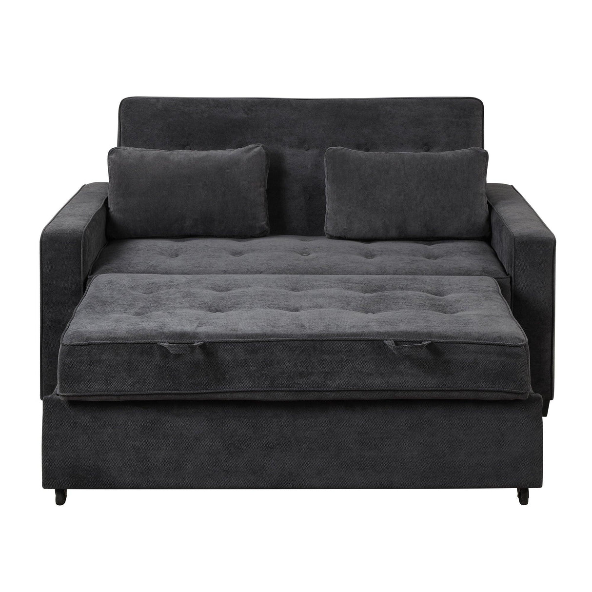 66.5" Upholstered Loveseat With Pull Out Bed, Two Throw Pillows, Dual USB Charging Port and Adjustable Backrest - Black - Furniture Home Direct
