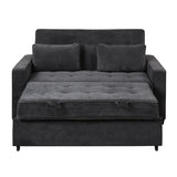 66.5" Upholstered Loveseat With Pull Out Bed, Two Throw Pillows, Dual USB Charging Port and Adjustable Backrest - Black - Furniture Home Direct