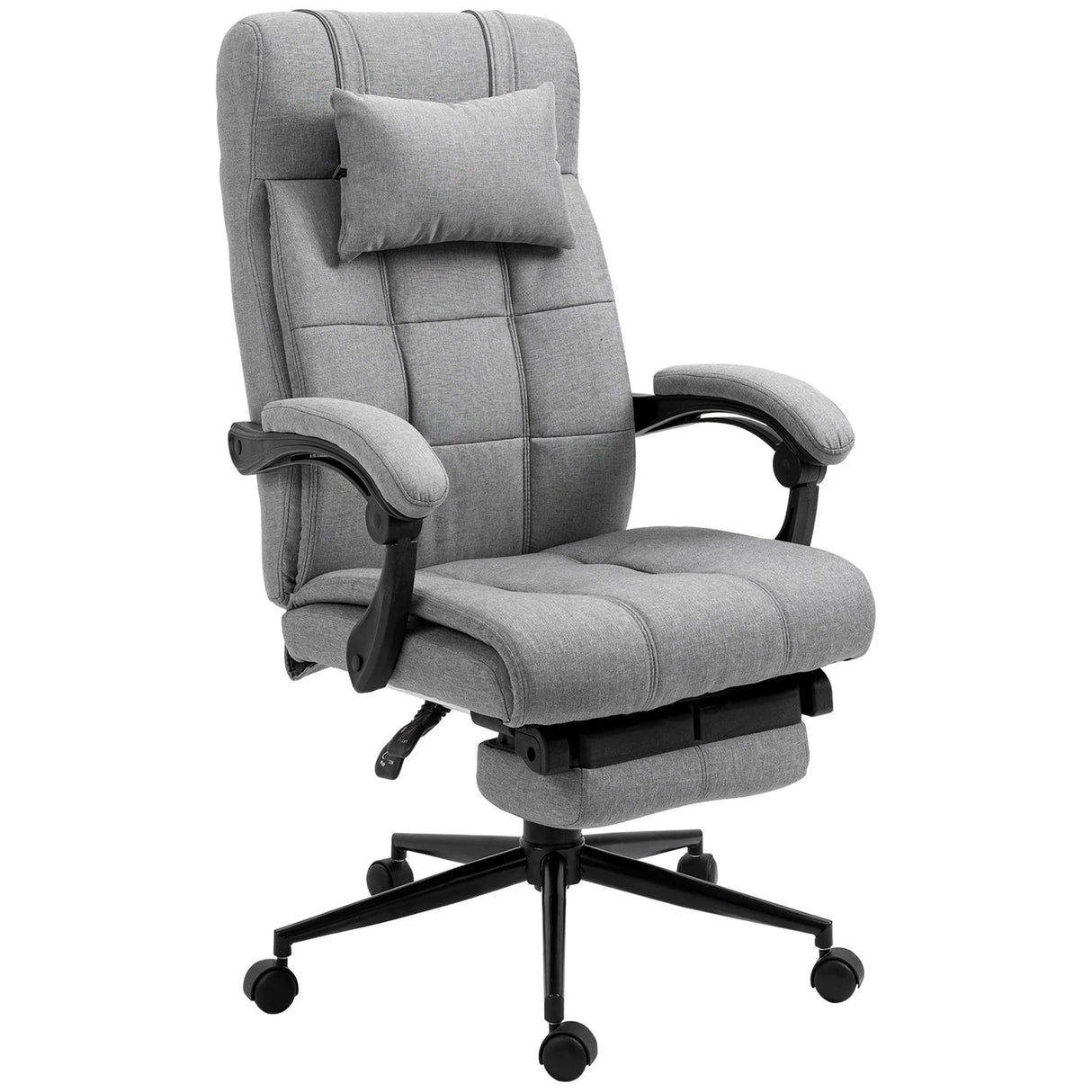 Vinsetto - Executive Linen-Feel Fabric Office Chair High Back Swivel Task Chair With Adjustable Height Upholstered Retractable Footrest, Headrest And Padded Armrest - Light Gray - Furniture Home Direct