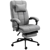 Vinsetto - Executive Linen-Feel Fabric Office Chair High Back Swivel Task Chair With Adjustable Height Upholstered Retractable Footrest, Headrest And Padded Armrest - Light Gray - Furniture Home Direct