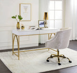 Vanity Desk High Gloss Gold Finish for Bedroom White - Furniture Home Direct