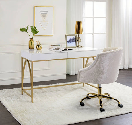 Vanity Desk High Gloss Gold Finish for Bedroom White - Furniture Home Direct