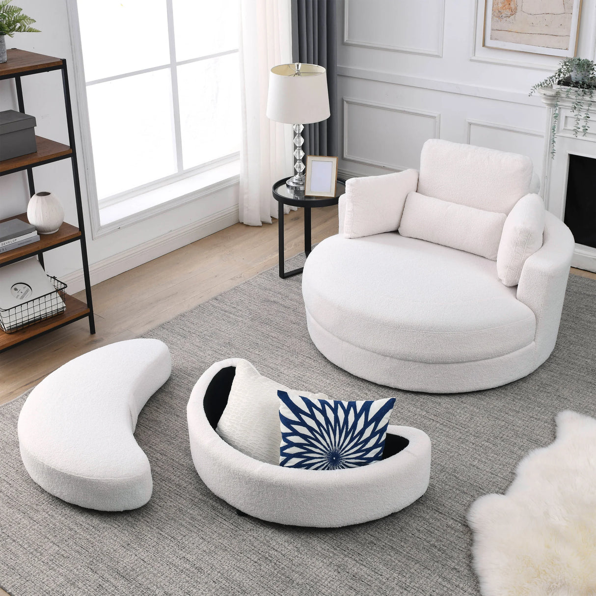Linen Barrel Swivel Chair With Storage Ottoman - Furniture Home Direct