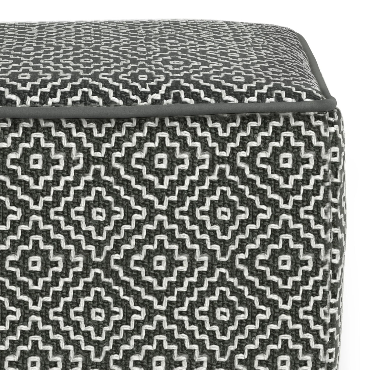 Briella - Square Woven Outdoor / Indoor Pouf - Gray / White - Furniture Home Direct