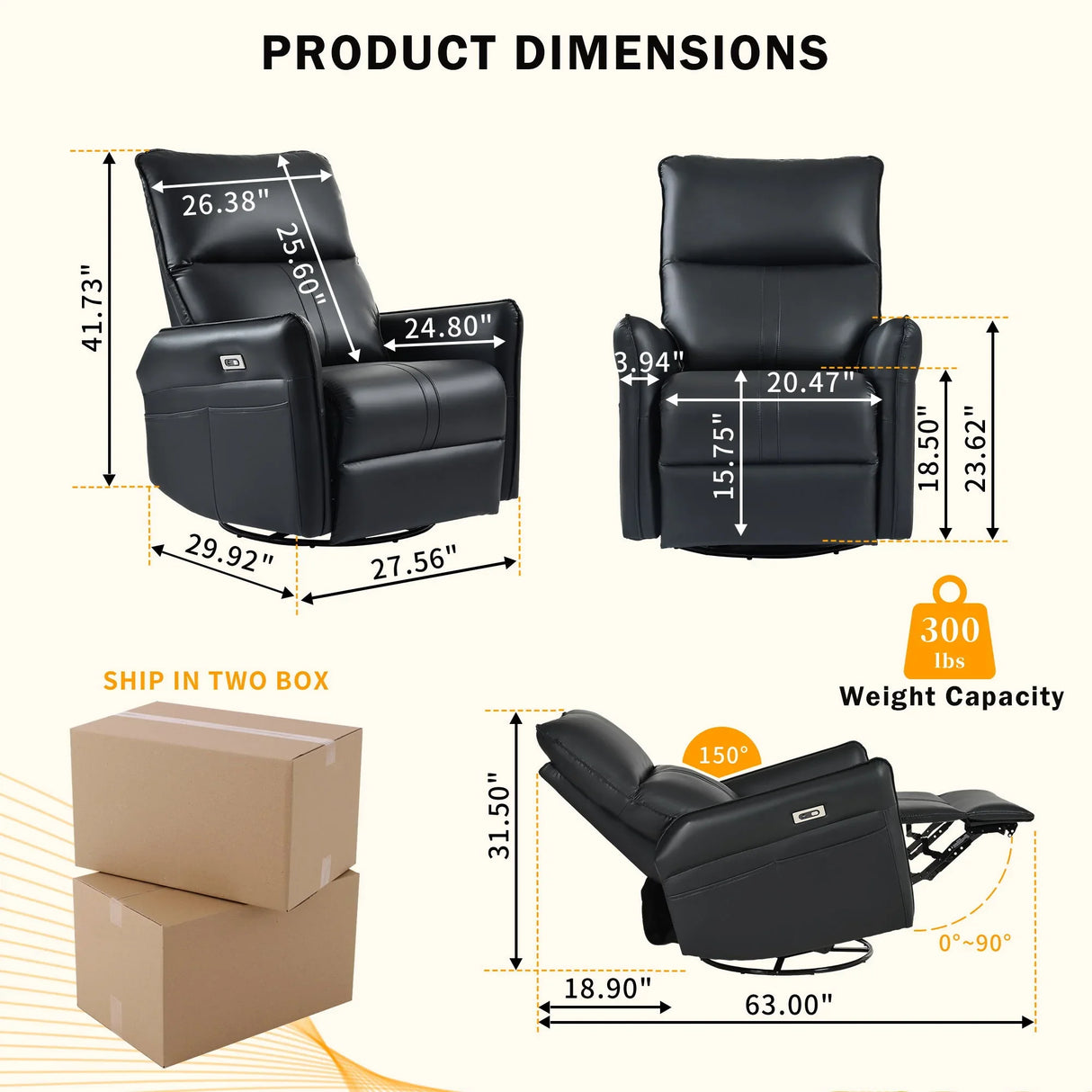 270° Power Swivel Rocker Glider Recliner Chair With USB Ports - Furniture Home Direct