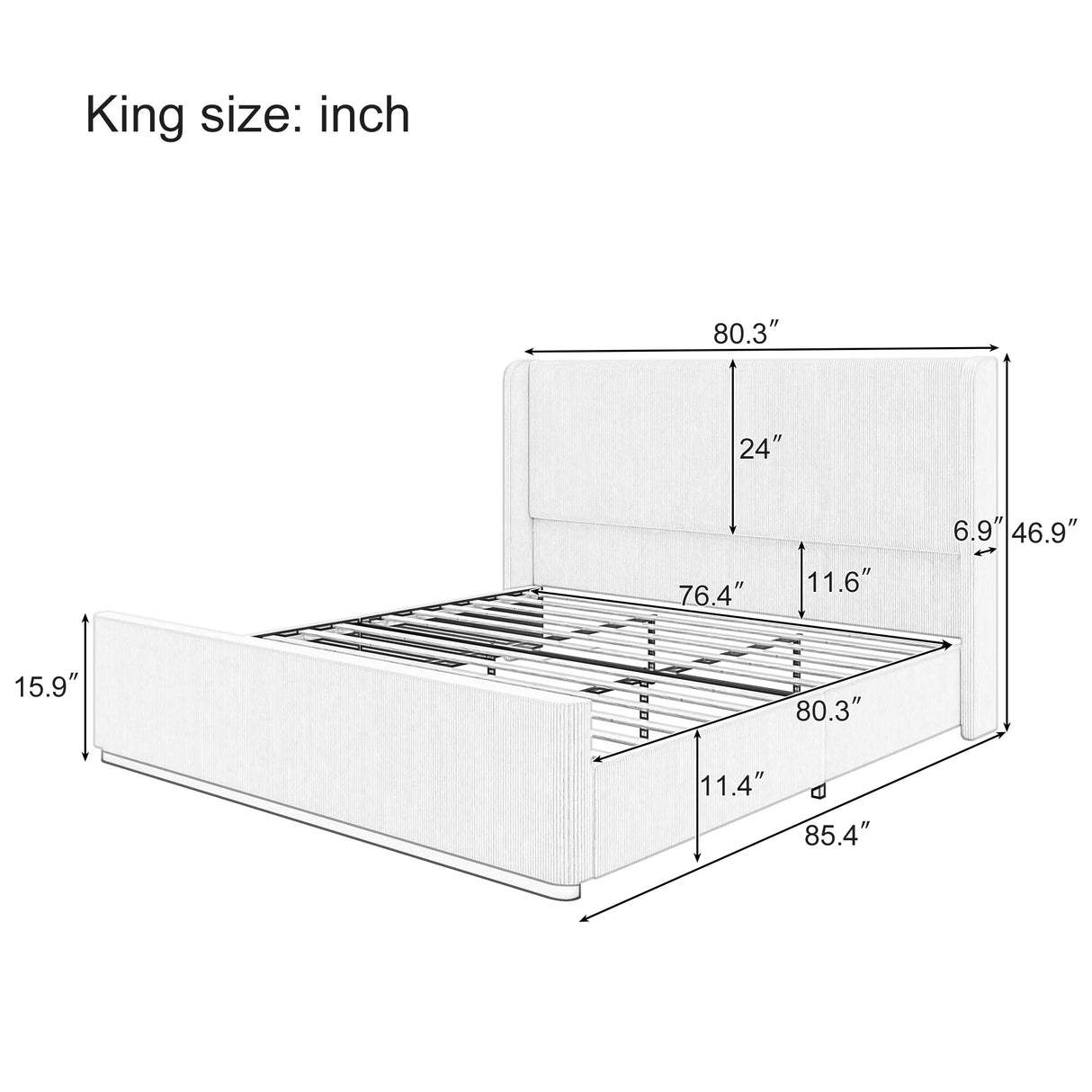 King Bed Corduroy Upholstered Storage Ottoman Light Grey - Furniture Home Direct