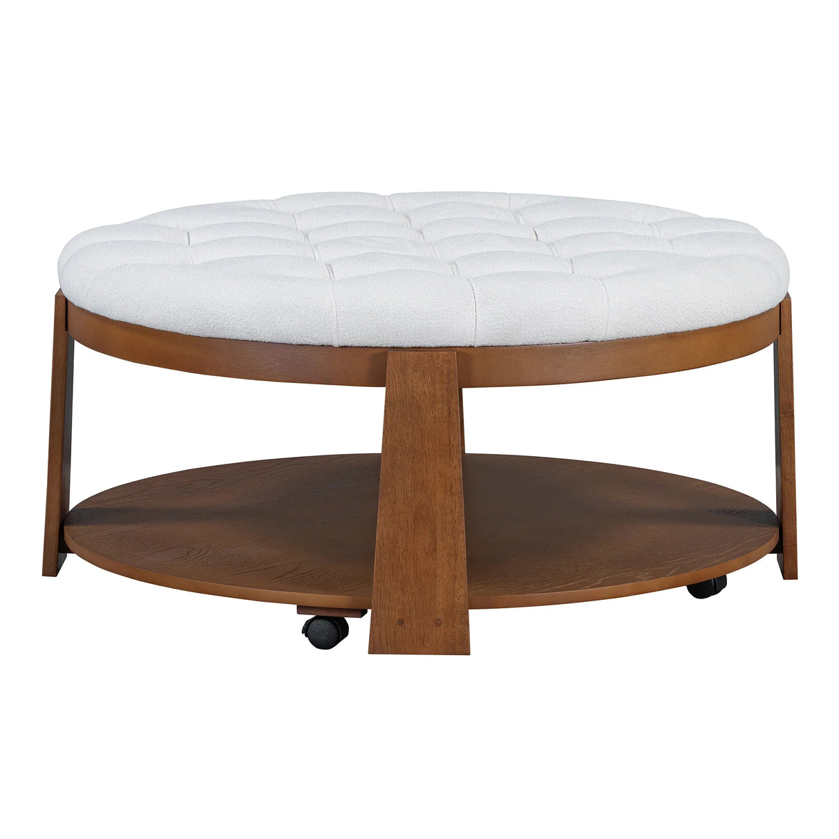 Round Ottoman Coffee Table with Upholstered Top Ivory White - Furniture Home Direct