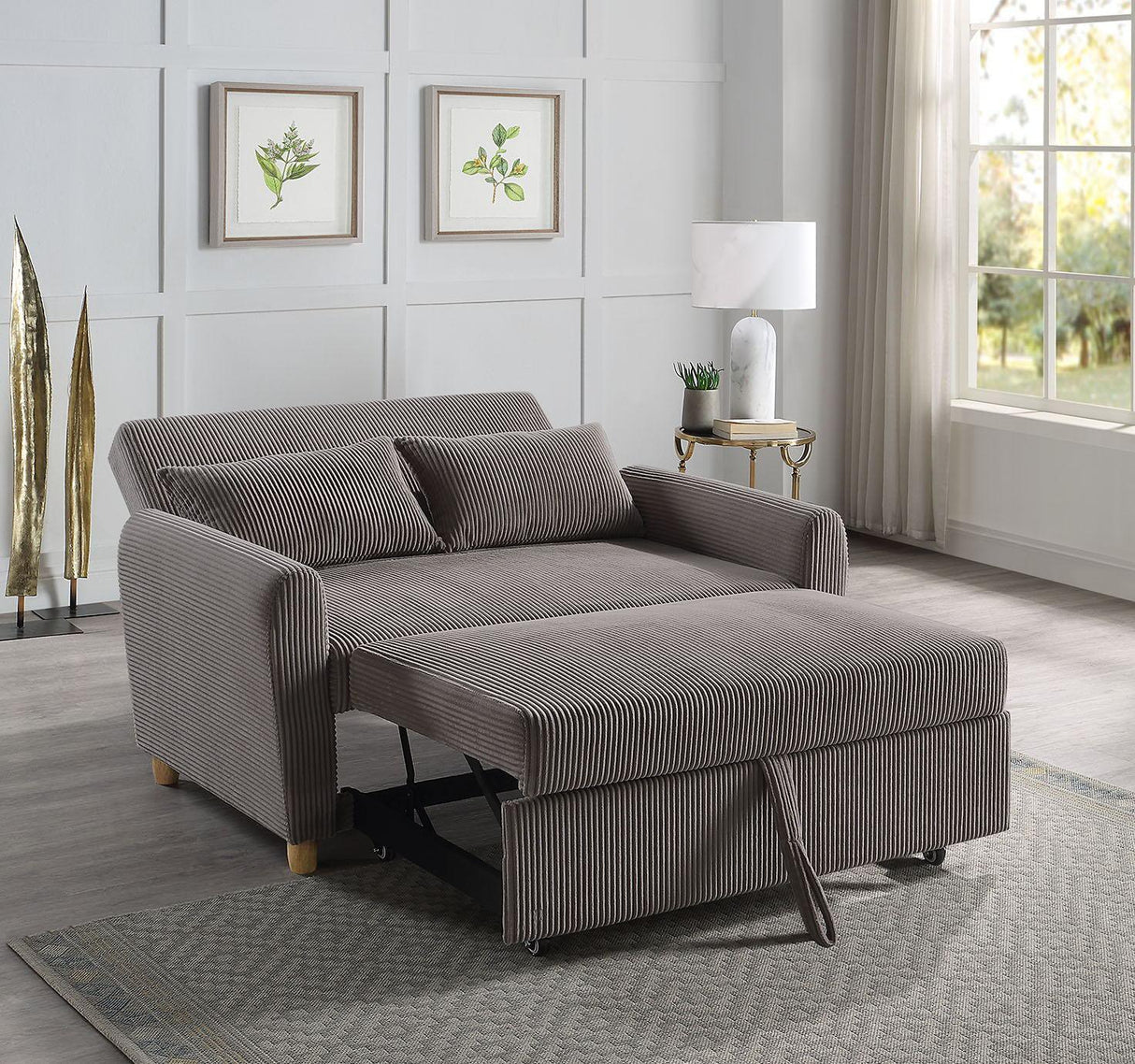 Justine - Corduroy Convertible Sleeper Loveseat - Brown - Furniture Home Direct