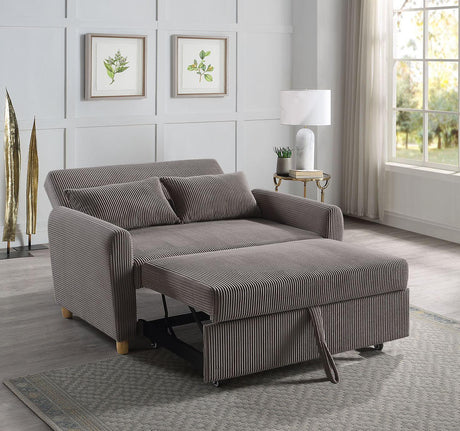 Justine - Corduroy Convertible Sleeper Loveseat - Brown - Furniture Home Direct