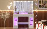Vanity Desk With Large Mirror And Hollywood Bulbs White - Furniture Home Direct