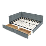 Mid-Century Storage Upholstered Tufted Bed Frame With Backrest And Armrests - Furniture Home Direct