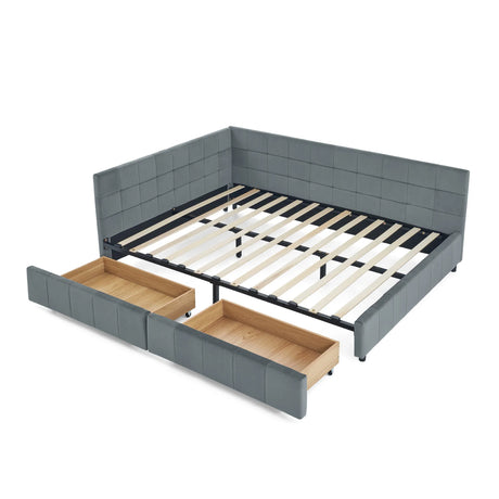 Mid-Century Storage Upholstered Tufted Bed Frame With Backrest And Armrests - Furniture Home Direct