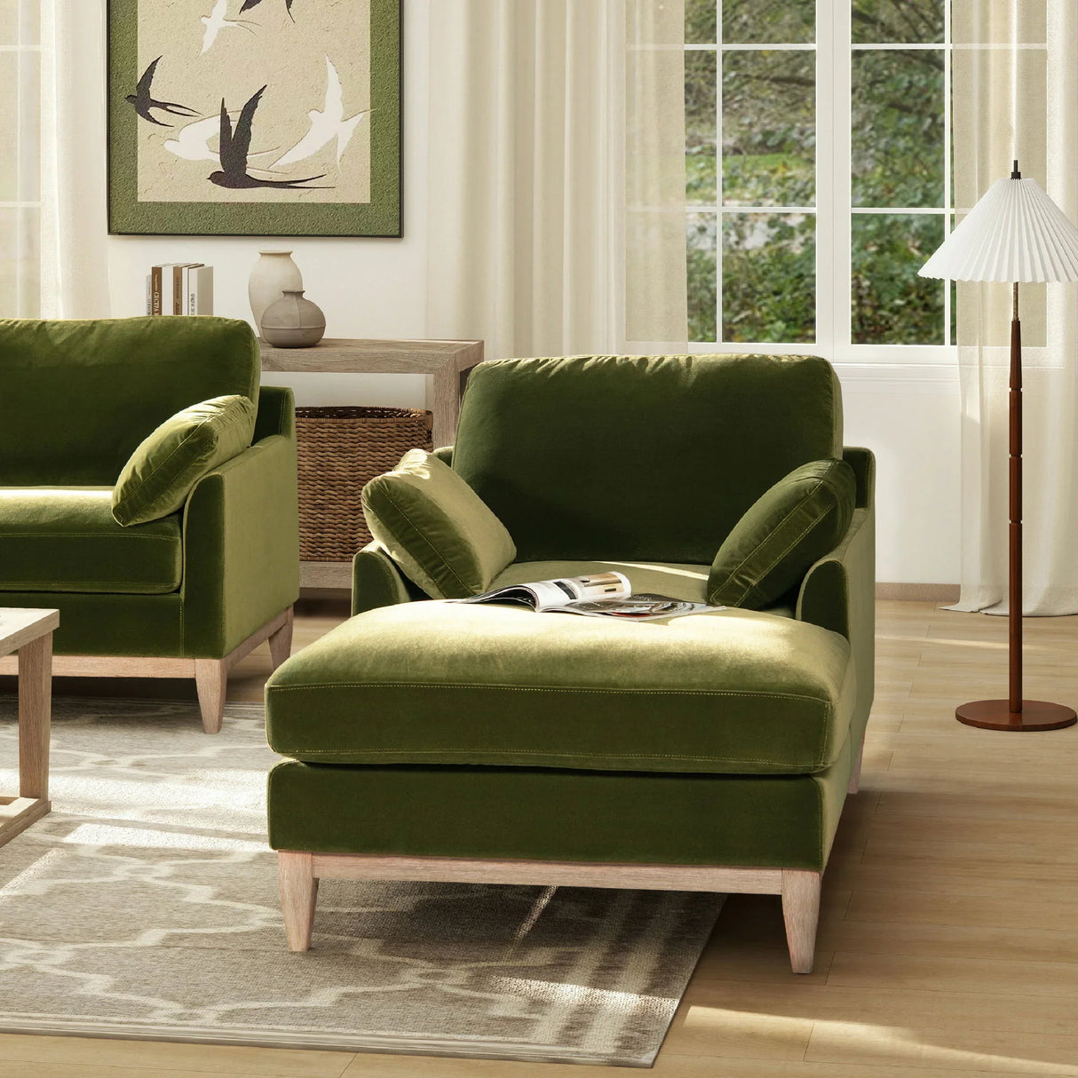 Pasadena - Modern Farmhouse Chaise Lounge Chair - Olive Green - Furniture Home Direct