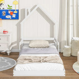 Twin House-Shaped Headboard Floor Bed With Handrails, Slats - Furniture Home Direct