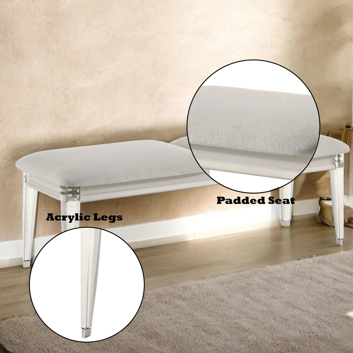 Laveda - Boucle Bench - Light Gray / White - Furniture Home Direct