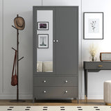 Wardrobe With Mirror Door And Two Drawers Charcoal Gray - Furniture Home Direct
