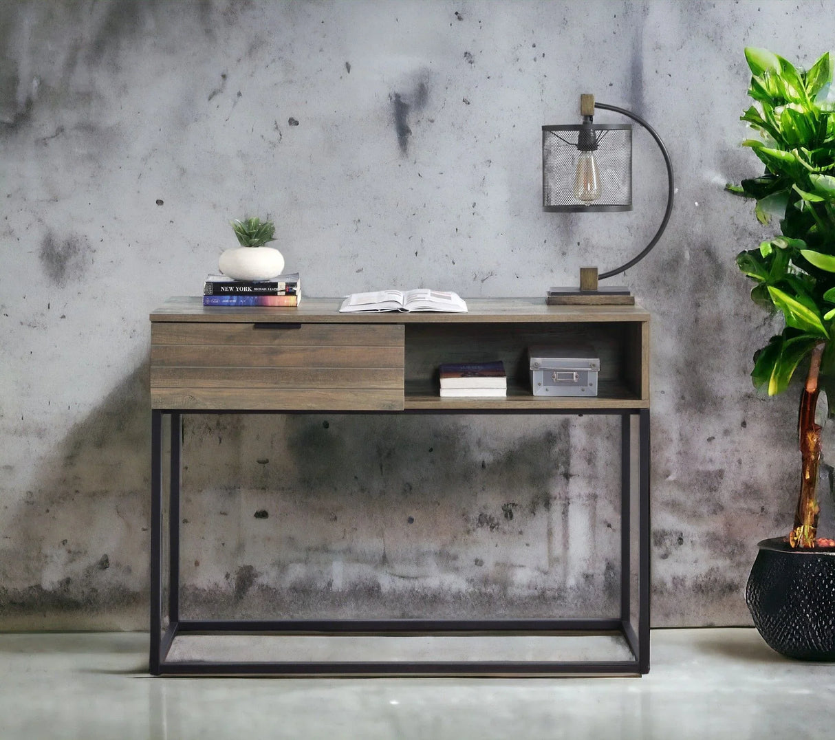 Galeno - Legs Writing Desk - Rustic Oak / Black - Furniture Home Direct
