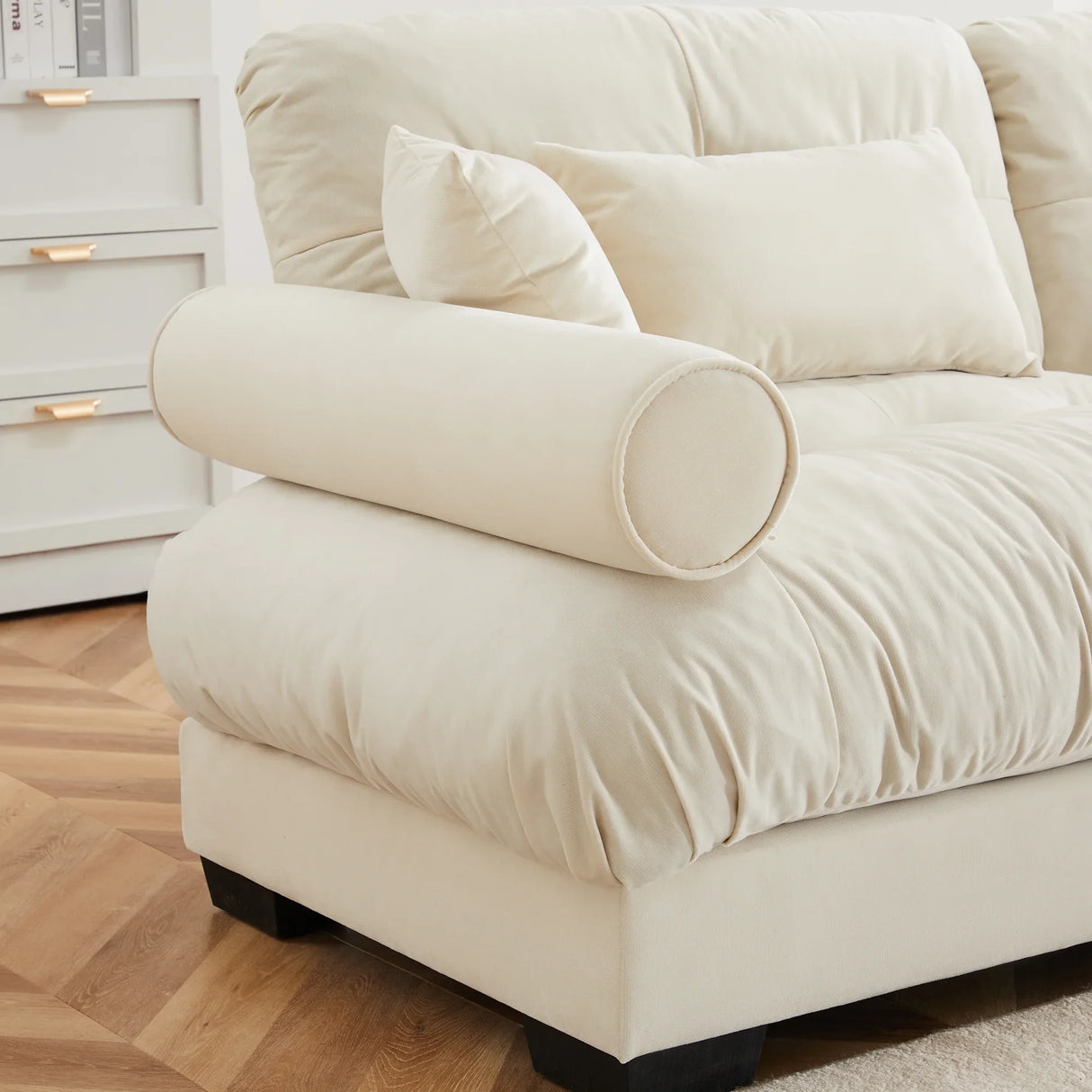 Oversized Modular Velvet Sofa - Cream - Furniture Home Direct