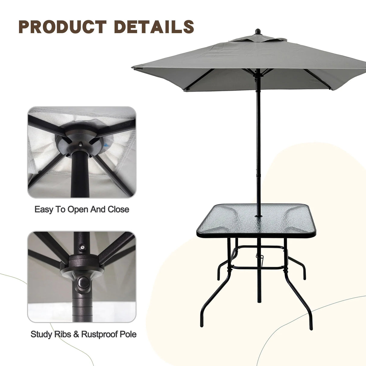 Outdoor Patio Dining Set For 4 People, Metal Patio Furniture Table And Chair Set With Umbrella - Black - Furniture Home Direct