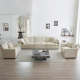 3 Pc Living Room Set with Sofa and Two Chairs, Beige Chenille - Furniture Home Direct