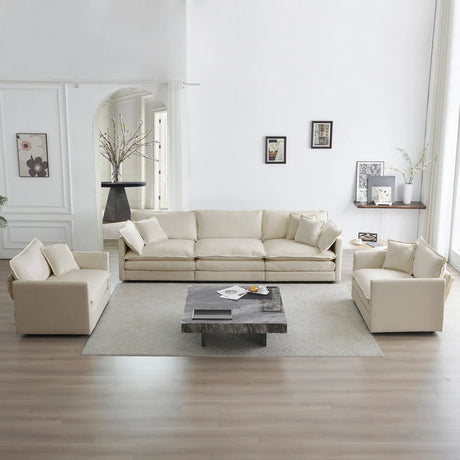 3 Pc Living Room Set with Sofa and Two Chairs, Beige Chenille - Furniture Home Direct
