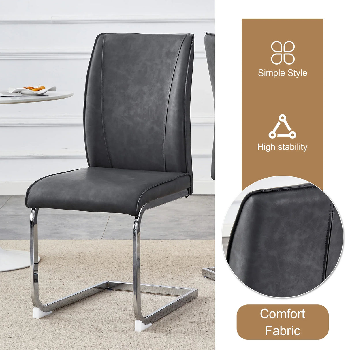 Dining Set Round Table With Black PU Leather Chairs White - Furniture Home Direct