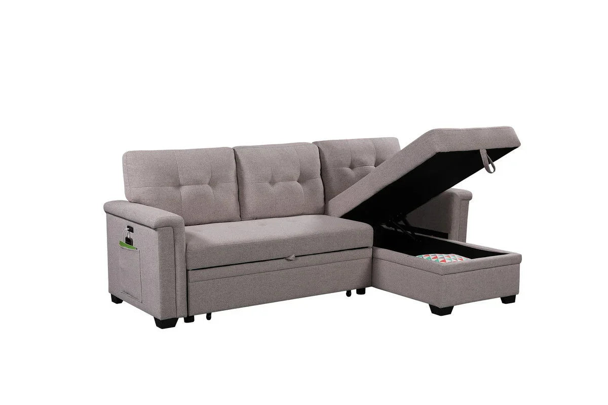 Nathan - Reversible Sleeper Sectional Sofa With Storage Chaise, USB Charging Ports And Pocket - Furniture Home Direct
