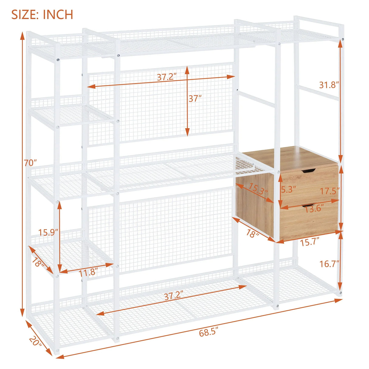 Open Style Wardrobe With Hanging Rails, Shelves And Drawers - Furniture Home Direct